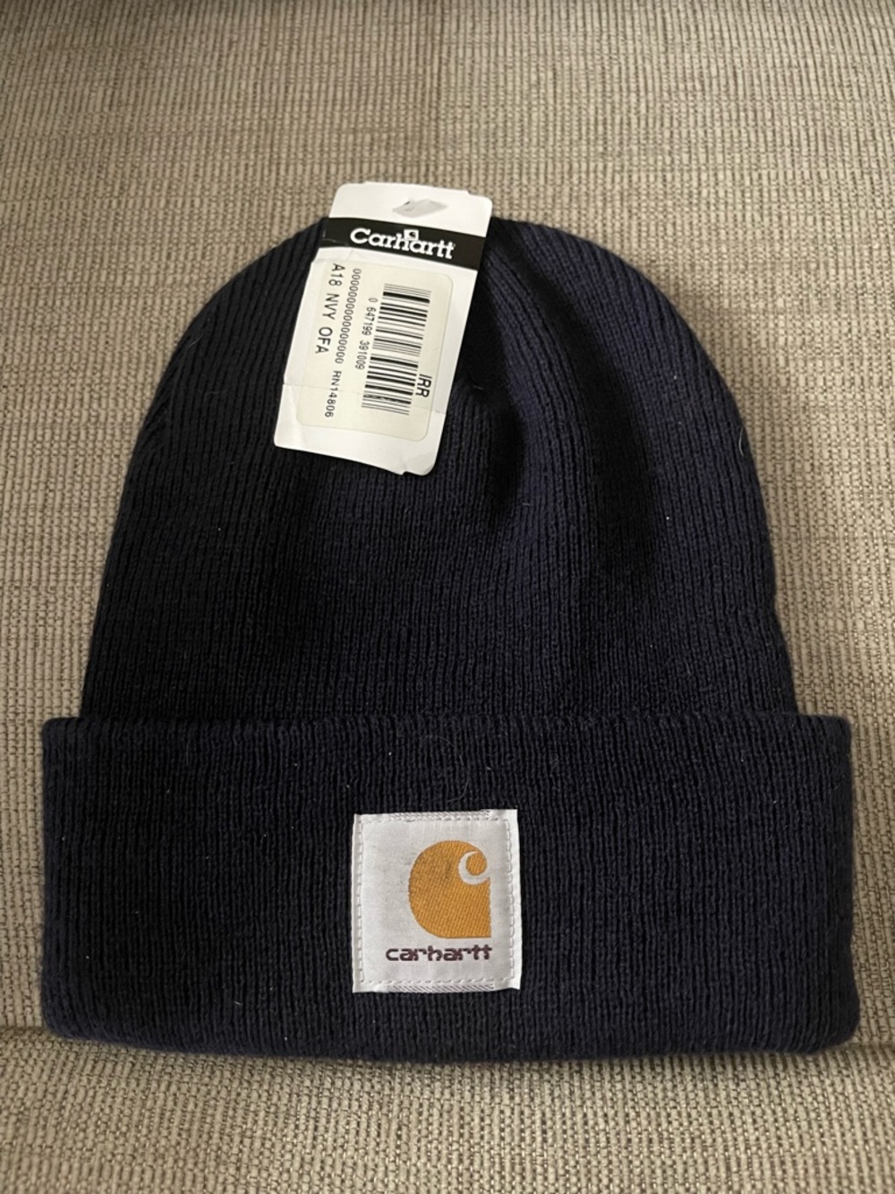 Carhartt Navy Cuffed Beanie with Gold Patch